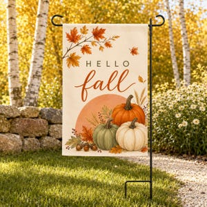 Hello Fall Garden Flag, Pumpkin Autumn Outdoor Yard Flag, Rustic Harvest Porch Decor, Thanksgiving Seasonal Welcome Flag, Fall Outdoor Gift