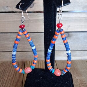 Lapis, Orange Spiny Oyster, Coral Navajo Earrings