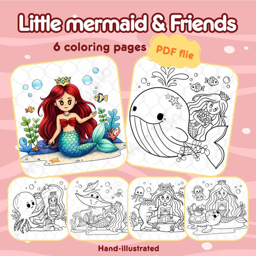 Little Mermaid Ocean Coloring Book | Hand-illustrated PDF for Kids and ...