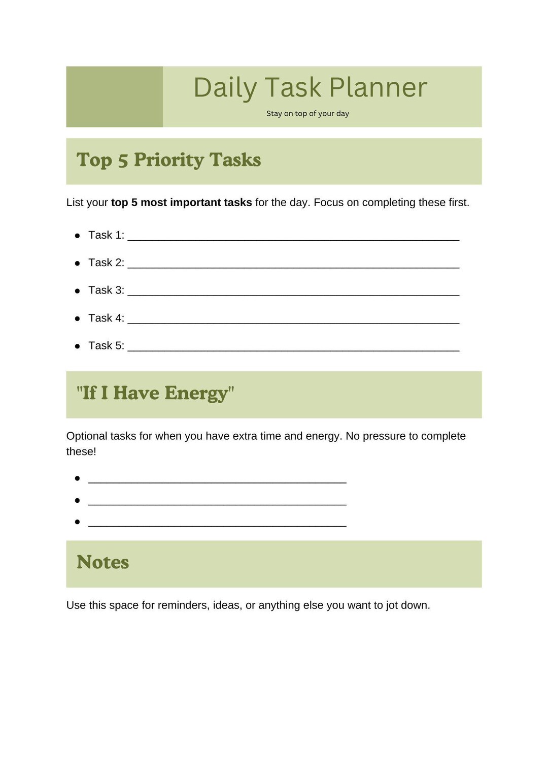 Daily Task Planner Printable | Minimal Home & Life Organisation | Soft ...