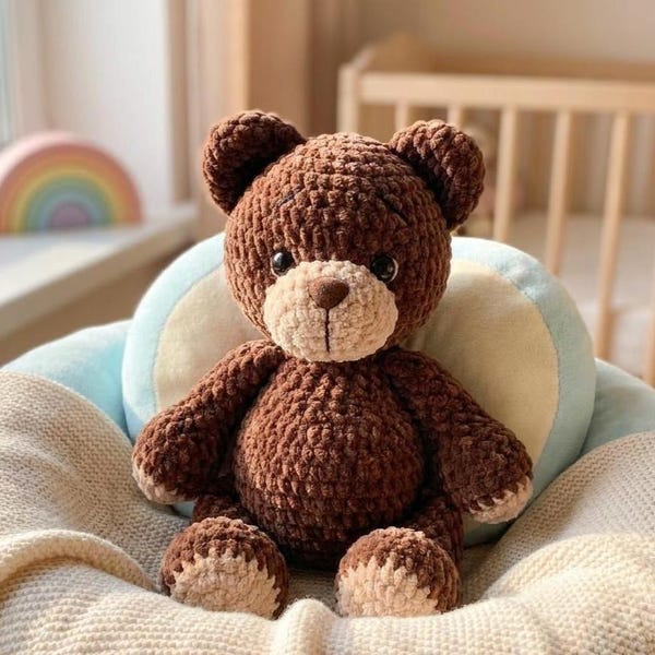 Chunky Teddy Bear Plush Crochet Pattern – Amigurumi Stuffed Bear | Chenille Yarn | Intermediate | Instant Download |