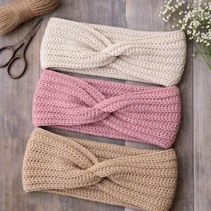 Twist Knot Headband Crochet Pattern – 4 Sizes Toddler to Adult, HDC Earwarmer, US Terms PDF