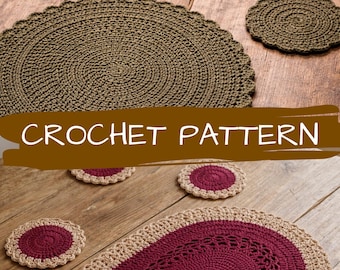 Juego de 2 patrones de ganchillo para vajilla: posavasos con borde festoneado y bicolor / Descarga digital en PDF