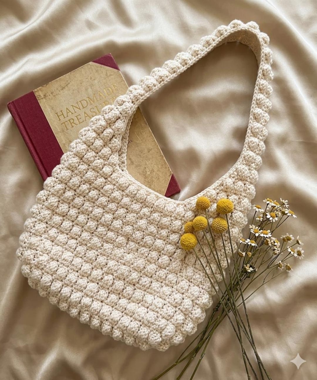 Popcorn Bobble Bag Crochet Pattern – Chunky Yarn Tote, Bobble Stitch ...