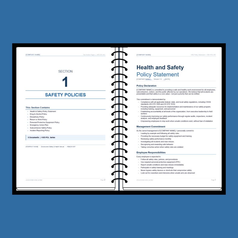 Construction Safety Manual Template for Contractors OSHA Compliant