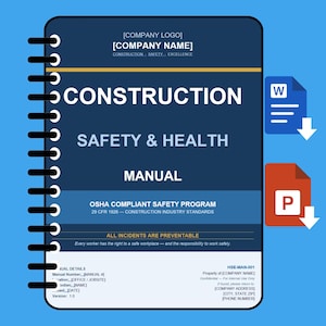Manual de Seguridad Construcción para Contratistas Programa OSHA Editable Plan Prevención Riesgos Laborales Inspección de Obra