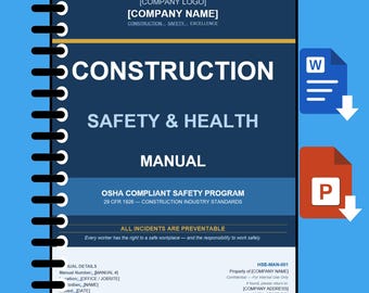 Construction Safety Manual Template for Contractors OSHA Compliant Program Editable Workplace Hazard Prevention Plan