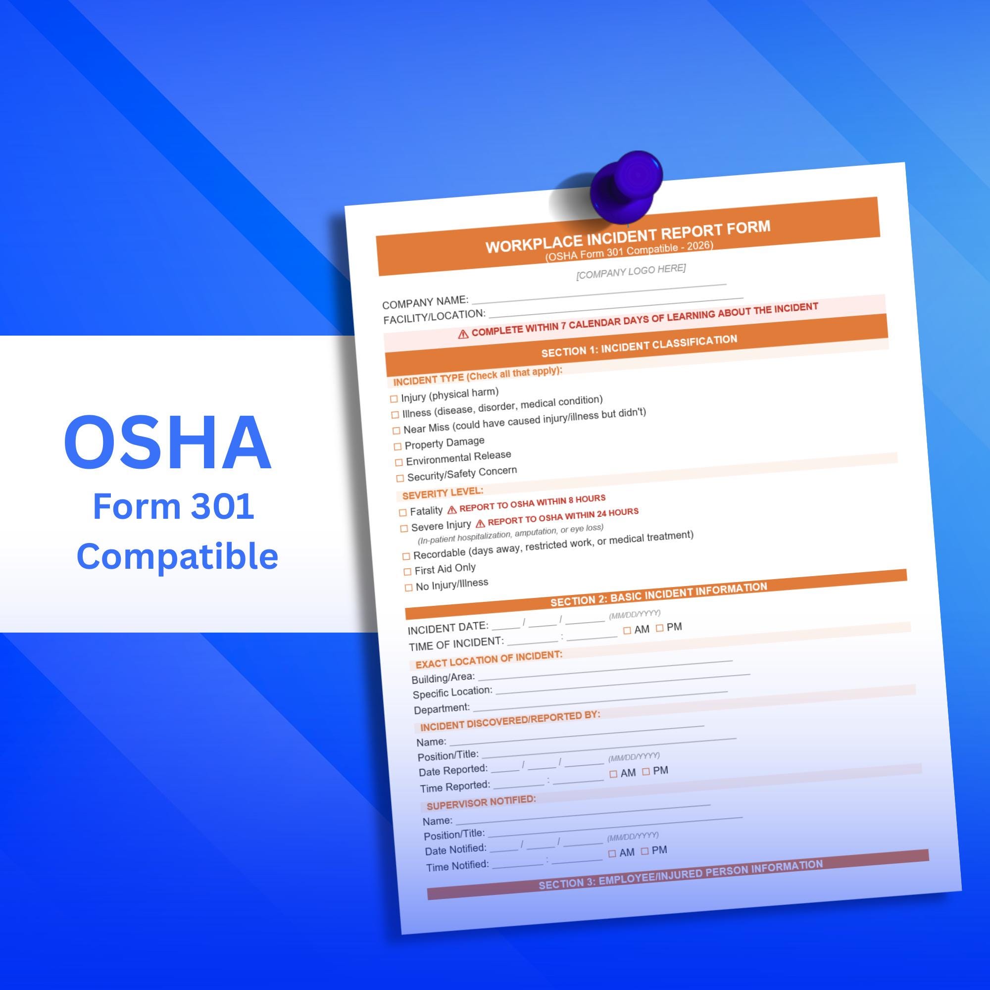 OSHA 300 300A 301 Workplace Incident Report Forms Editable Bundle ...