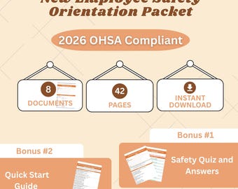 New Employee Safety Orientation Packet | 8 OSHA Forms | 2026 Heat Illness | Editable Word Templates