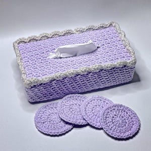 Handmade Crochet Tissue Box Cover & Car Coaster Set