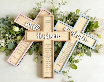 Cruz de Batismo Personalizada com Nome, Cruz de Madeira para Decoração de Parede, Ideal para Quarto de Bebê, Arte Religiosa, Presente de Batismo.