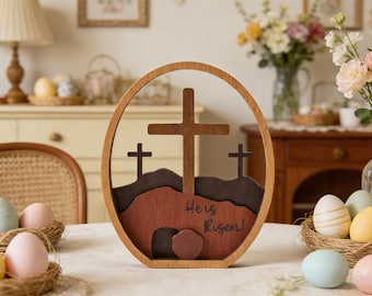 Christian Easter Decoration Resurrected Tomb Easter Resurrection Decorations He is Risen Christianity Empty Tomb Easter Scene Wood Egg
