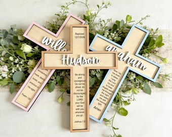 Personalized Baptism Cross Custom Name Cross Decor Wooden Wall Cross Decor for Baby Room Religious Wall Art Baptism Gift Christening Gift