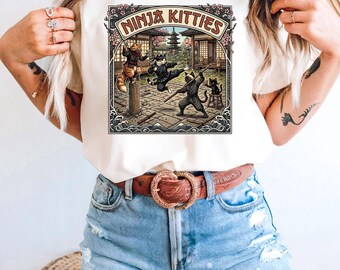 Comfort Colors Cat Shirt Vintage Ninja Kitties Shirt Funny Martial Arts Cat Tee Cute Shinobi Dojo Gift Aesthetic Samurai Cat Tee