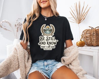 Komfortfärger Var still och vet-tröja Psalm 46:10 Bibel, trendig överdimensionerad troströja, estetisk söndagslovströja, unisex kristna kläder