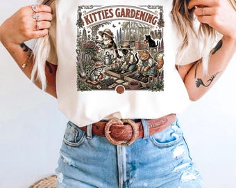 Comfort Colors Cat Shirt Vintage Kitties Gardening Shirt Garden Lover Tee Cottagecore Cat Graphic Tee Cute Aesthetic Green Thumb Shirt