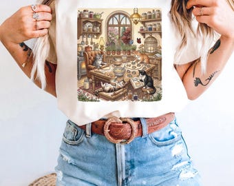 Cottagecore Baking Cats Unisex Shirt, Cute Kitten Cooking Funny Shirt, Graphic Tee for Cat Lovers, Chef Kitty Top, Cool Casual Baker Apparel