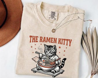 The Ramen Kitty Shirt Vintage Japanese Cat Tee Retro Anime Cat Shirt Funny Cat Meme T-Shirt Cute Noodle Cat Graphic Tee Kitty Lover Gift