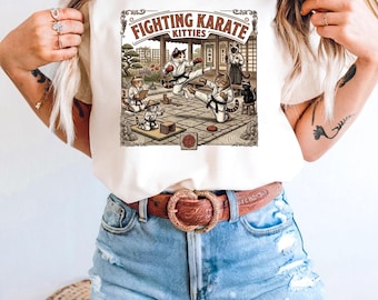 Comfort Colors Cat Shirt Vintage Fighting Karate Kitties Shirt Funny Martial Arts Cat Tee Cute Dojo Cat Gift Aesthetic Fighting Kitties Tee