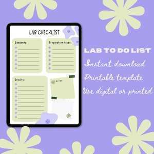Checklist laboratorium | Afdrukbare pdf-wetenschapsplanner | Labplanner | Dagelijkse takenlijst | ADHD-vriendelijk systeem | ADHD-planner | Stamnotitieboek