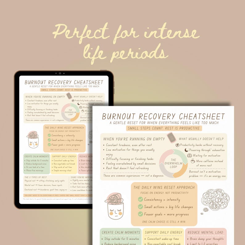 Burnout Recovery Cheat Sheet Printable | Overwhelm Reset Guide ...