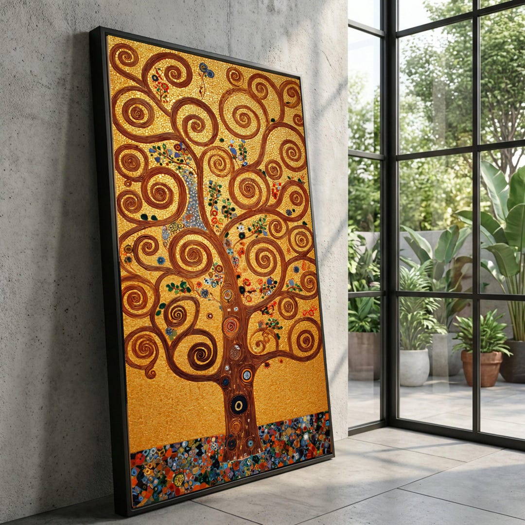 Gustav Klimt Golden Tree of Life Canvas, Spiral Tree Wall Art, Abstract ...