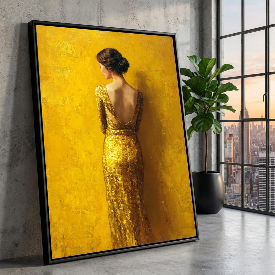 Gustav Klimt Elegant Woman in Gold Dress Canvas, Gustav Klimt Art ...