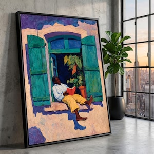 Man Reading by Window Canvas Art, Cozy Summer Scene Wall Decor