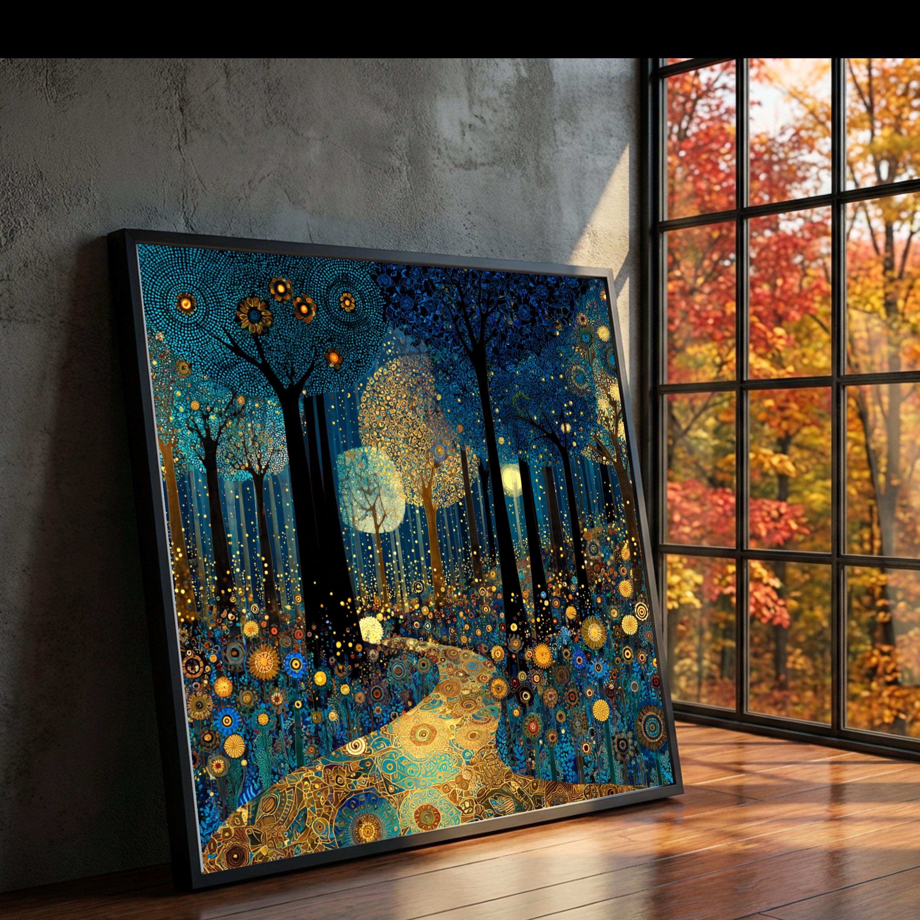Enchanted Forest Pathway Canvas, Gustav Klimt Abstract Floral Art