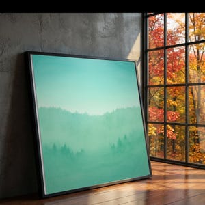 Impresión en lienzo de paisaje de bosque brumoso de Mark Rothko, arte mural verde sereno, decoración natural relajante