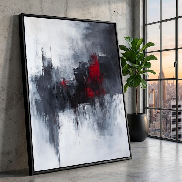 Red and Black Abstract Painting - Etsy