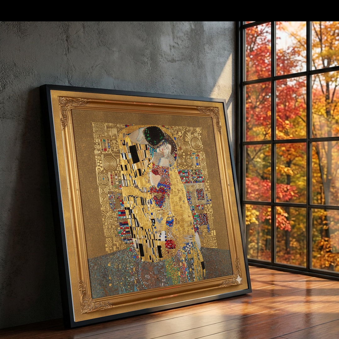 The Kiss Gustav Klimt Gold Leaf Canvas Art, Romantic Abstract Love Wall ...