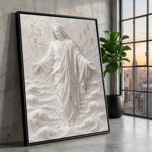 Lienzo de Jesucristo caminando sobre el agua, arte mural religioso, decoración espiritual cristiana, lienzo con versículos bíblicos, decoración inspiradora para el hogar.