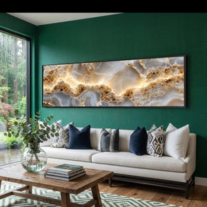 Canvaskunst verlichte agaat, wanddecoratie kristallen geode aardetinten