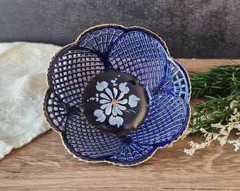 Vintage Cemarom Cluj Napoca Romania Cobalt Ceramic Lattice Bowl