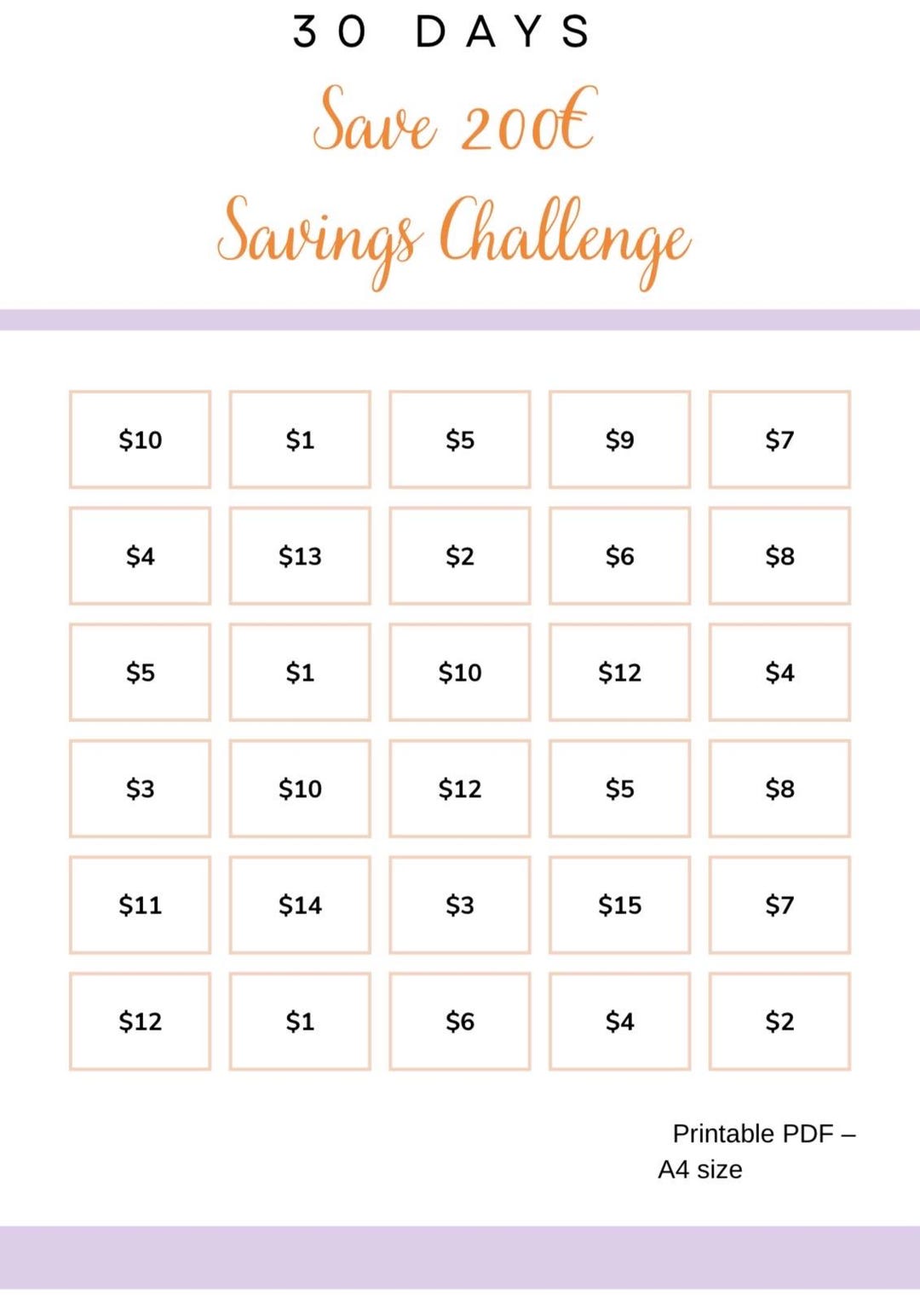 Savings Challenge Printable PDF – Save 200 – Instant Download - Etsy