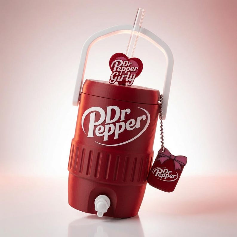 3D gedruckter Dr Pepper Girly Dosenhalter mit Griff & Charms Bild 1
