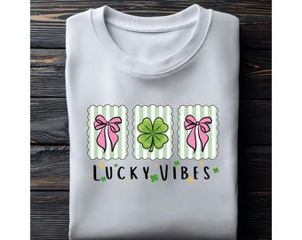Lucky Vibes PNG | 4-Leaf Clover & Bow Design