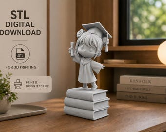 Digitaler Dateidownload STL | Graduierung Mädchen Figur | Chibi Graduate Statue Dekor | Abschlussgeschenk | Schüler Andenken | Jahrgang 2026 | Grad