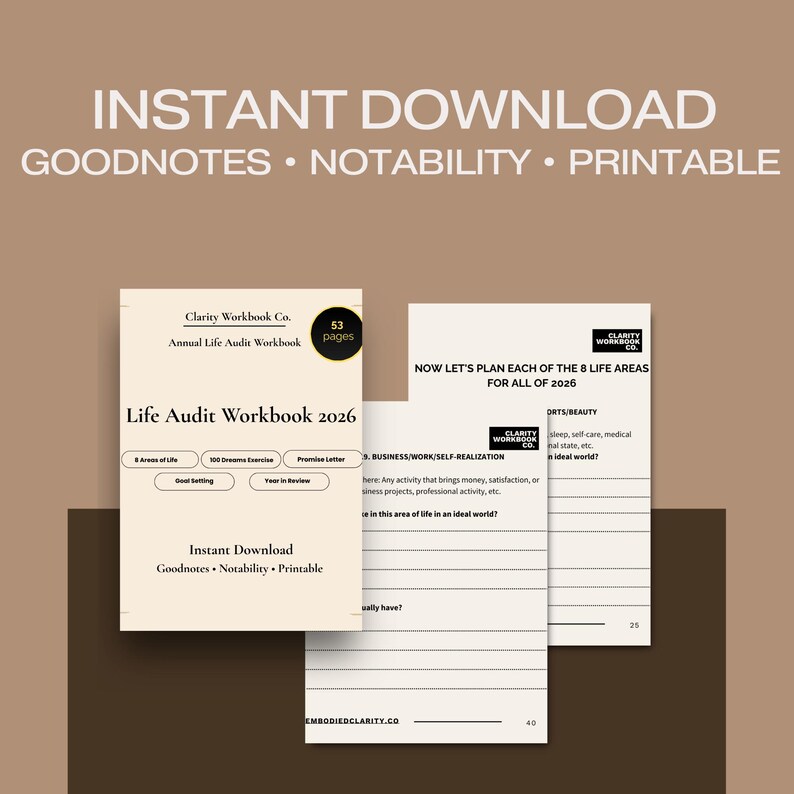 Annual review journal 2026 printable self reflection workbook women