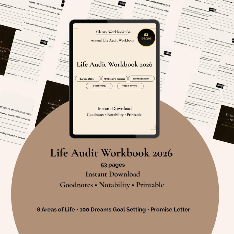 Life Audit Workbook 2026  Self Reflection Journal  Digital Planner PDF Annual Review  Goal Setting  Instant Download