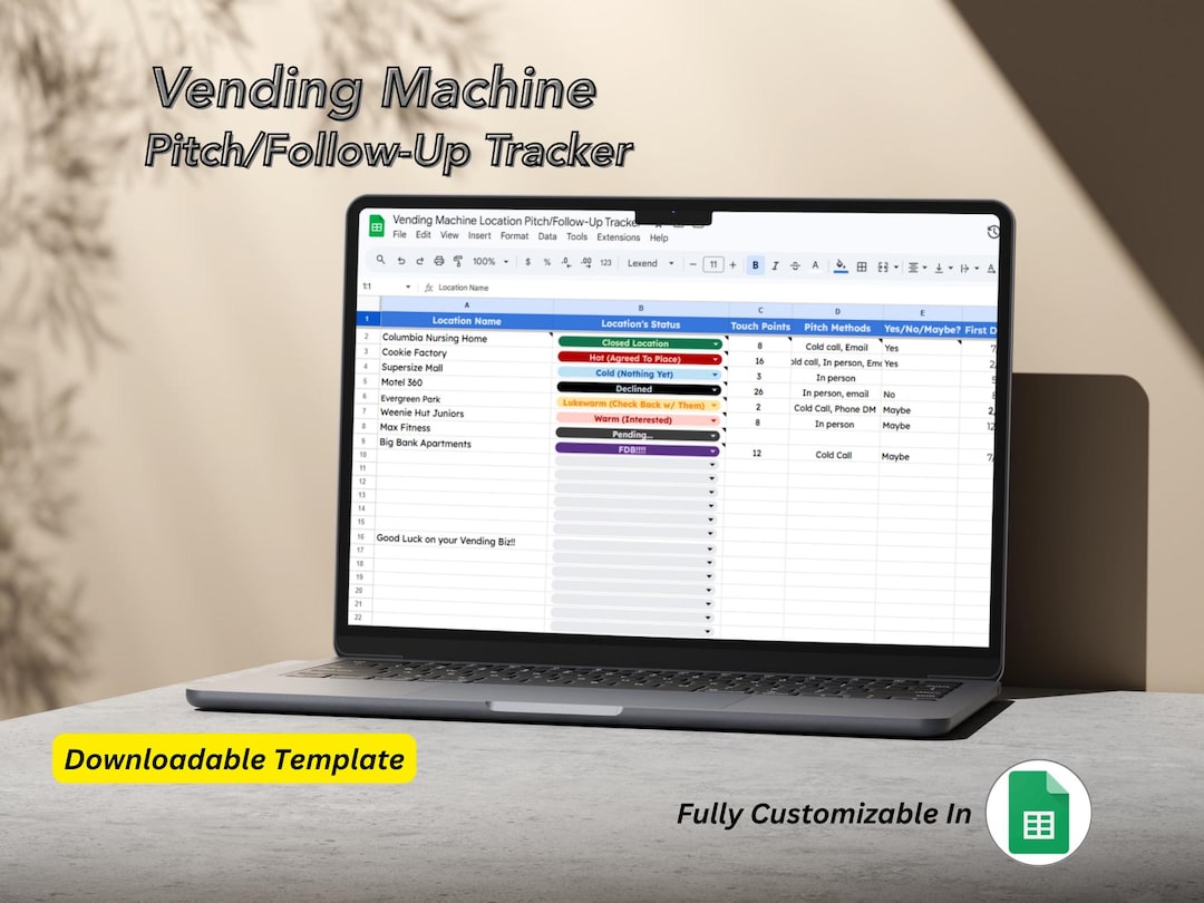 Vending Machine Location Tracker, Pitch Log, Lead Follow-up (google ...