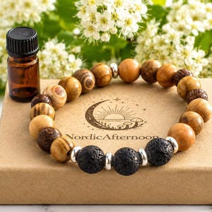 Pulsera de cuentas de madera, accesorio difusor de piedra de lava estilo bohemio informal, pulseras a juego para parejas, joyería para la oficina, regalo para el Día del Padre