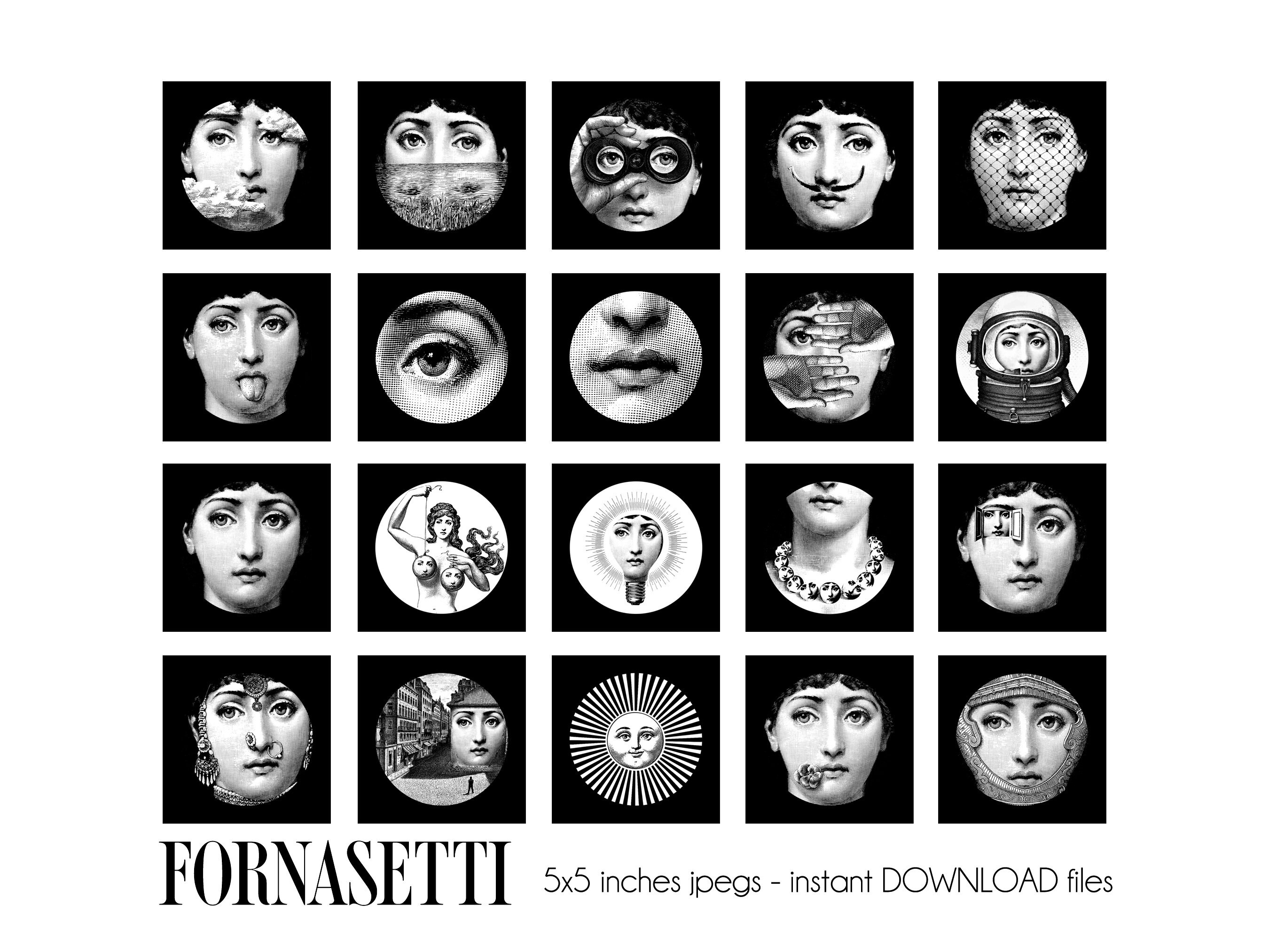 Printable FORNASETTI Art-Set of 20 different pictures 5x5 inch | Etsy