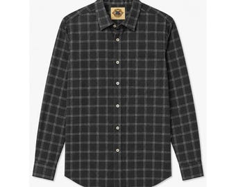 Pussers West Indies Mens Medium Silk Cotton Plaid Button Down Shirt Black White