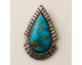 Vintage Southwestern Turquoise Arrowhead Pendant Stamped Silver Tone Boho Jewel