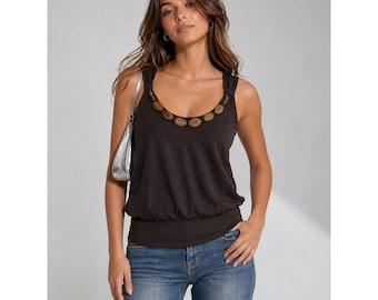 I.N. San Francisco Brown Beaded Neckline Racerback Tank Top Medium NWT Y2K