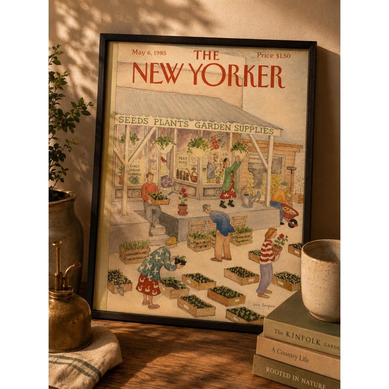 Vintage May 6 1985 The New Yorker Framed Cover Anne Burgess Garden Shop Art image 1