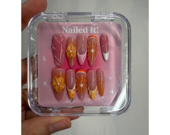 Nailed It! 3D Citrus Floral Press On Nails XS Orange Pink Summer Fruit Art Set