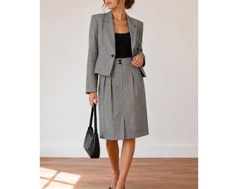 Completo gonna e blazer vintage Saks Fifth Avenue The Works con motivo pied de poule, taglia 12, gonna 14